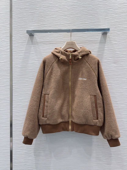 26New Long-Sleeve Zip-Up Hooded Jacket with Letter Embroidery