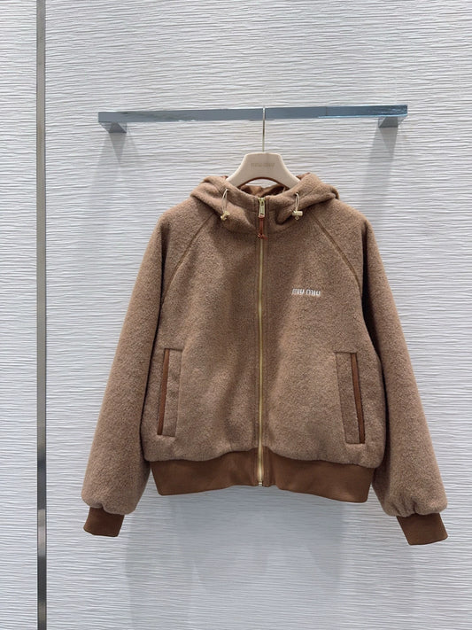 26New Long-Sleeve Zip-Up Hooded Jacket with Letter Embroidery
