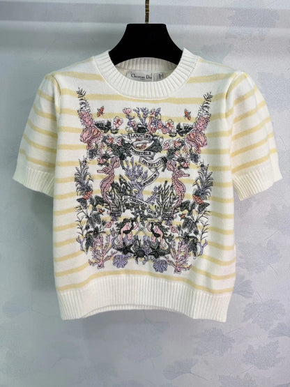 Striped Floral Short-Sleeve T-Shirt
