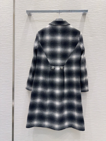 26New contrast plaid suit collar long sleeve mid-length jacket