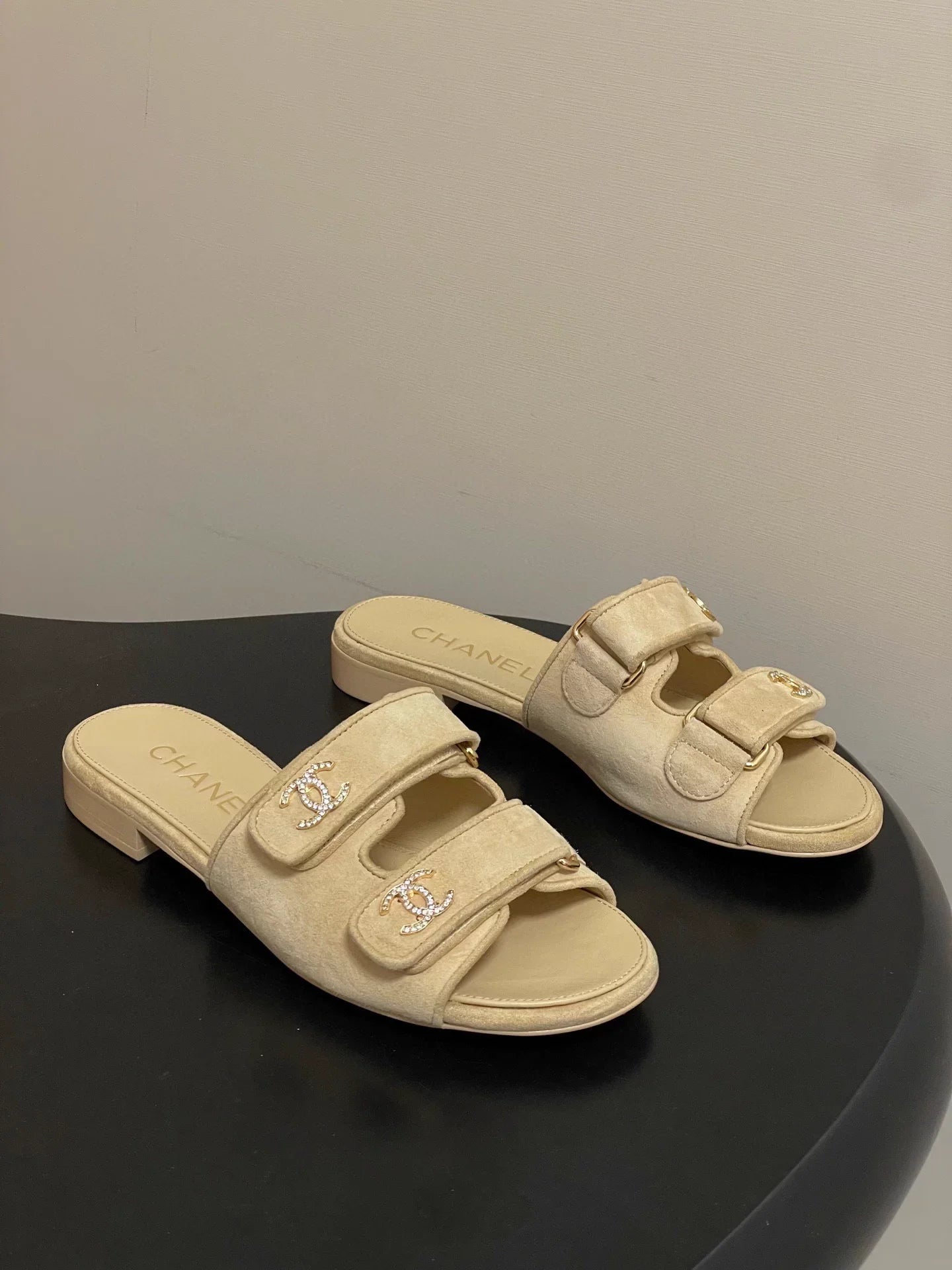 Double C rhinestone buckle sandals