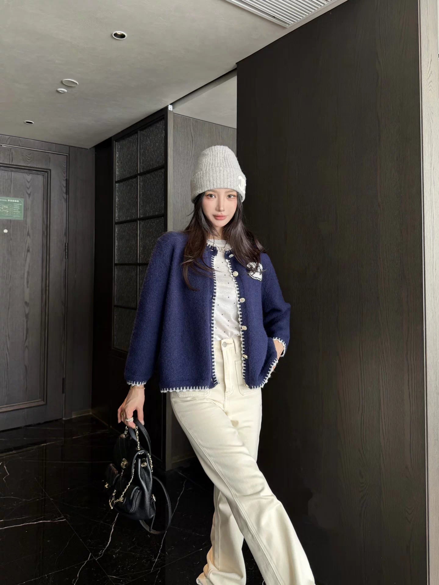 Color-blocked woven cardigan