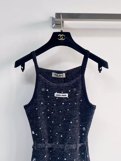 26ss Beaded Strap Logo Knitted Camisole