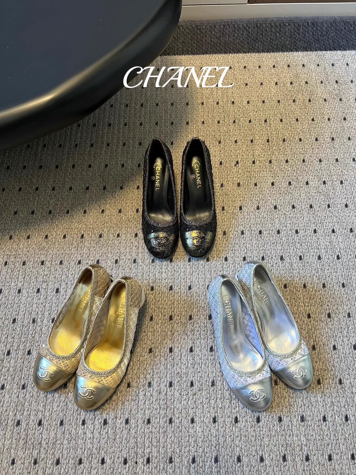 Mesh woven sequined high heels