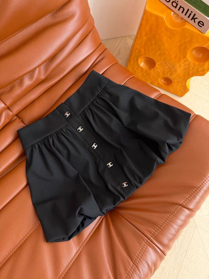26ss Silver-buttoned tulip-shaped midi skirt