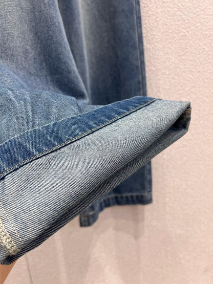 Color-blocked straight-leg jeans
