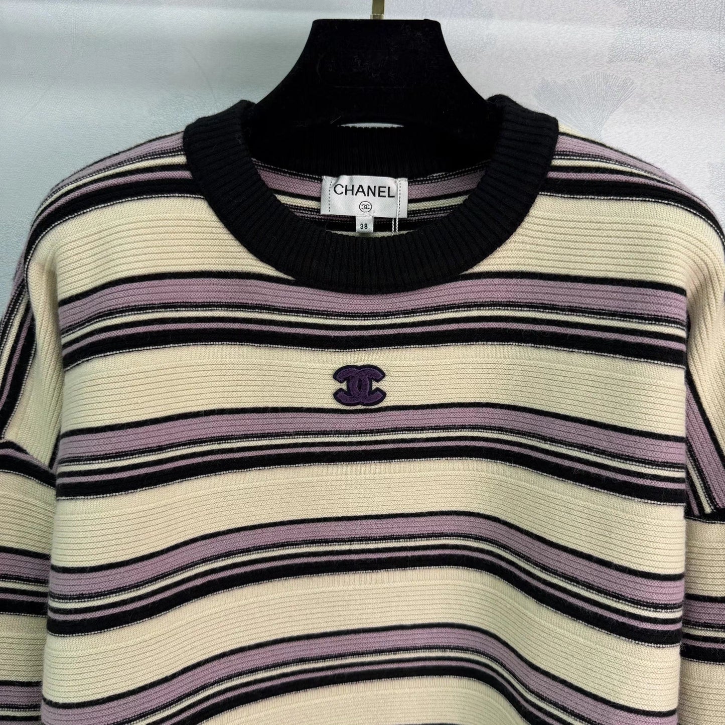 Color-blocked striped knit sweater