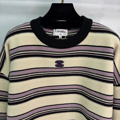 Color-blocked striped knit sweater