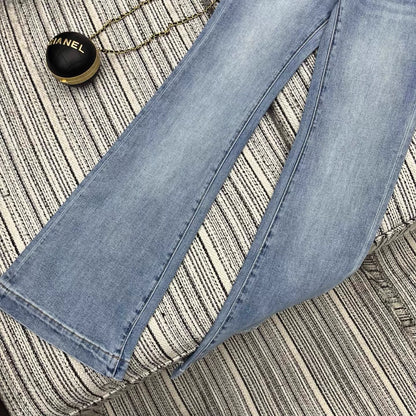 Rhinestone-studded flared jeans