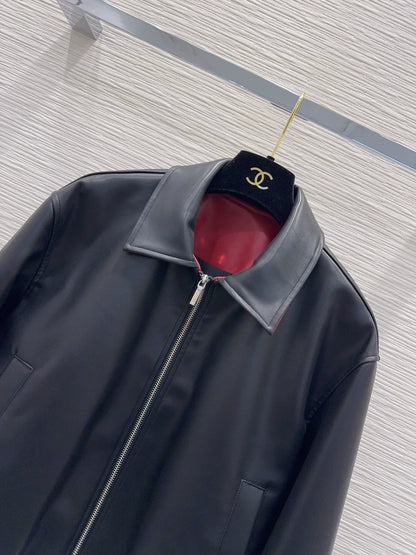 26Long-Sleeve Jacket with Logo and Zipper – PU Leather