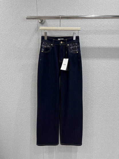 Pocket color-blocked straight leg pants