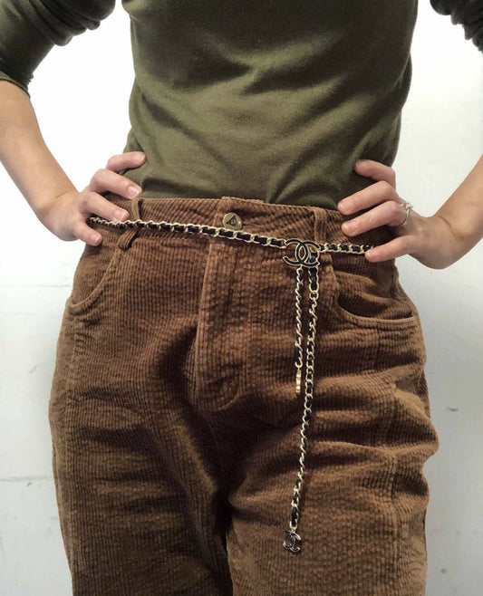 Black and Gold Leather Chain Waist Chain