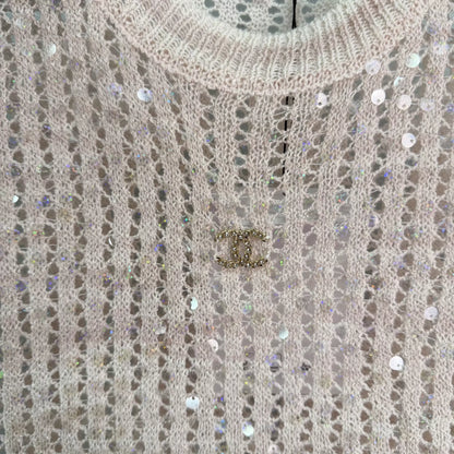 26ss Sequined Openwork Knit T-shirt