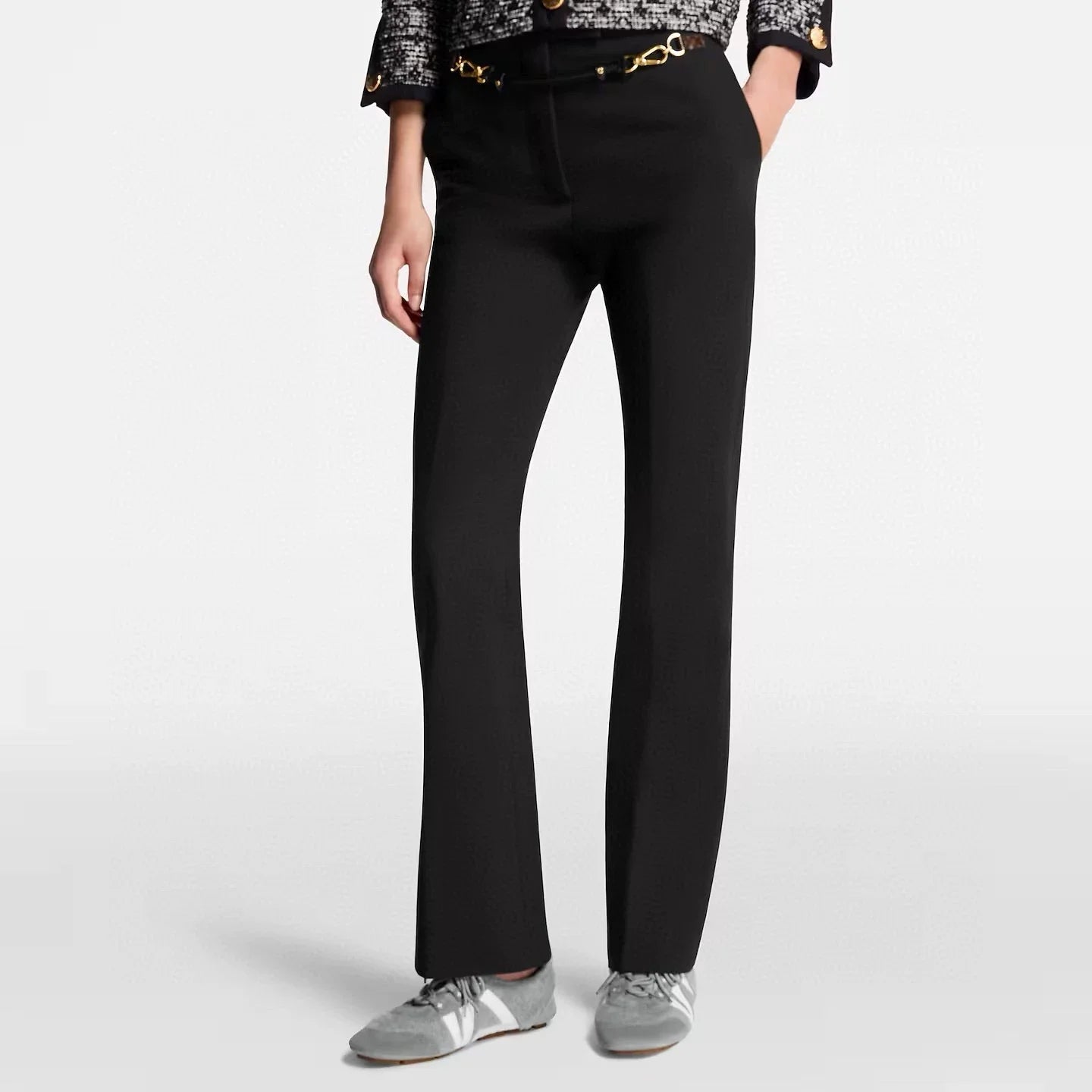 25fw Leather chain buckle suit straight leg pants