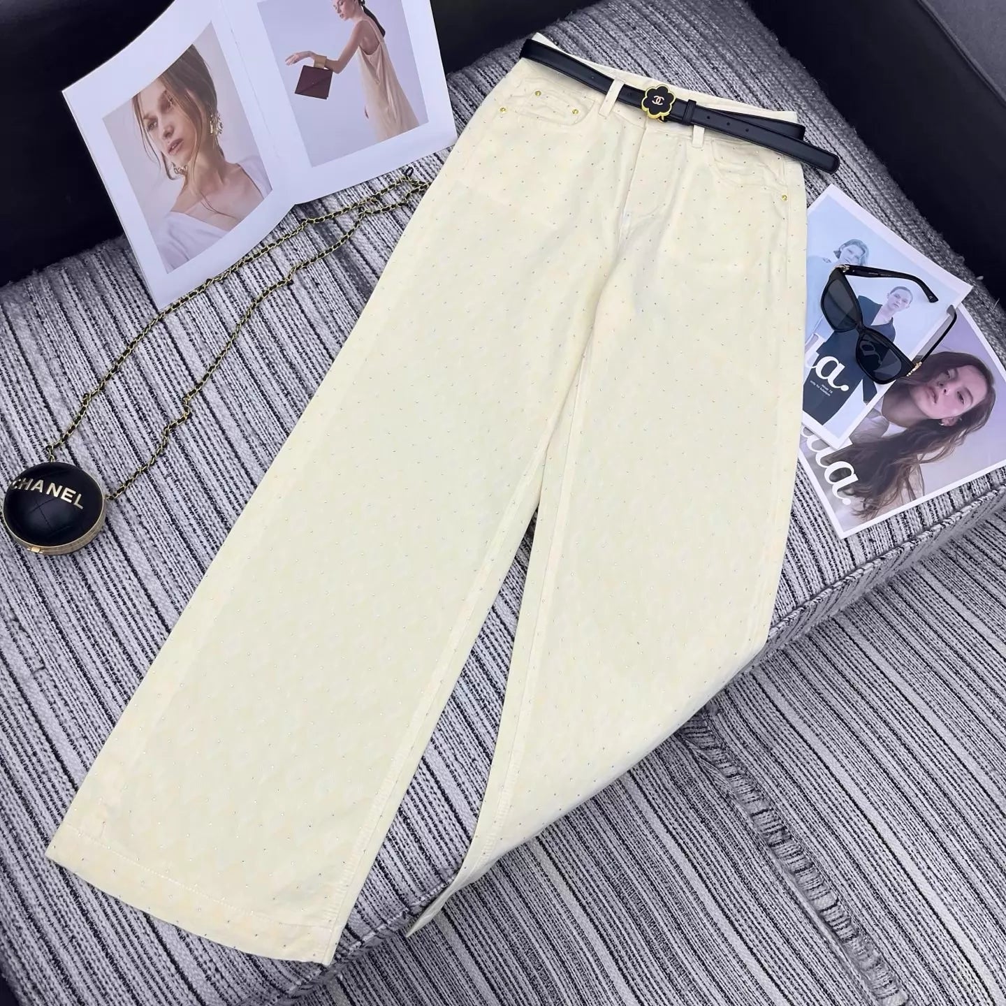 26ss Rhinestone-studded wide-leg jeans