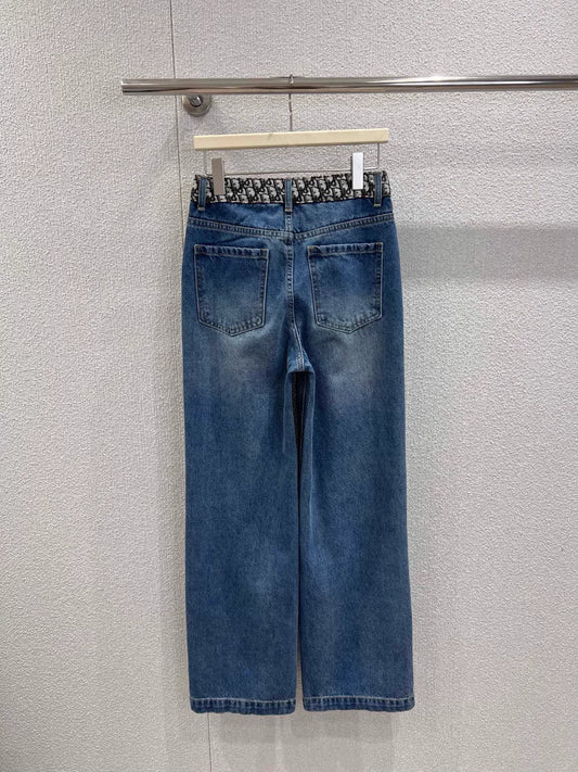 Color-blocked straight-leg jeans