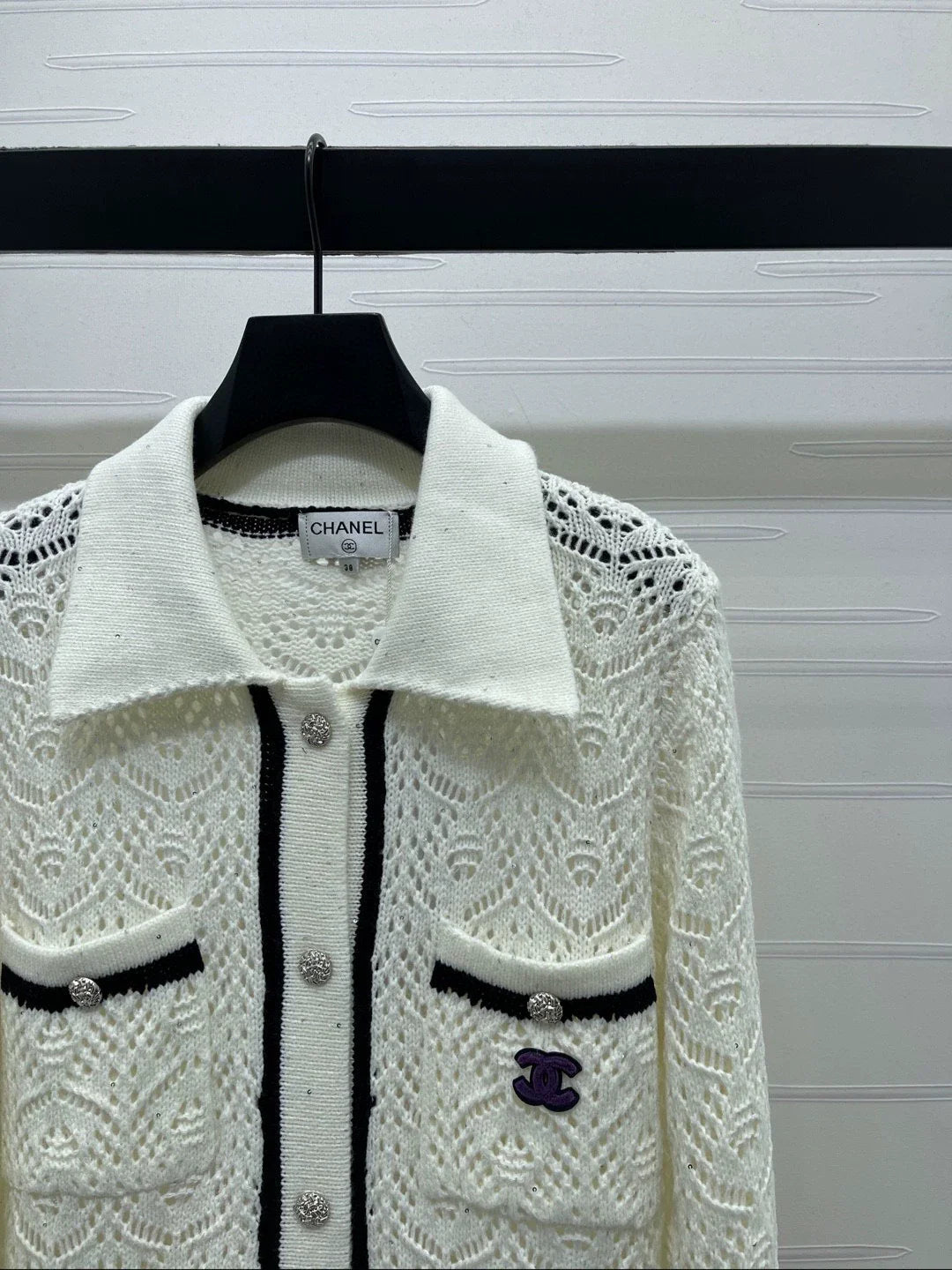 Collared Openwork Cardigan