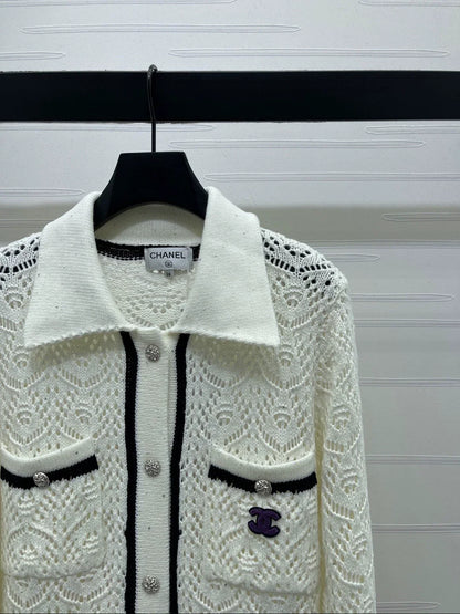 Collared Openwork Cardigan