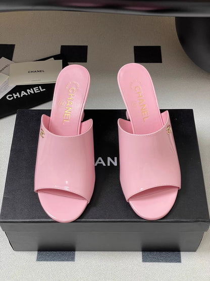26ss Double C buckle peep-toe high-heeled slippers