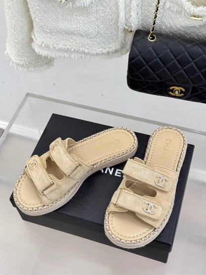 Double C backpack buckle Velcro slippers