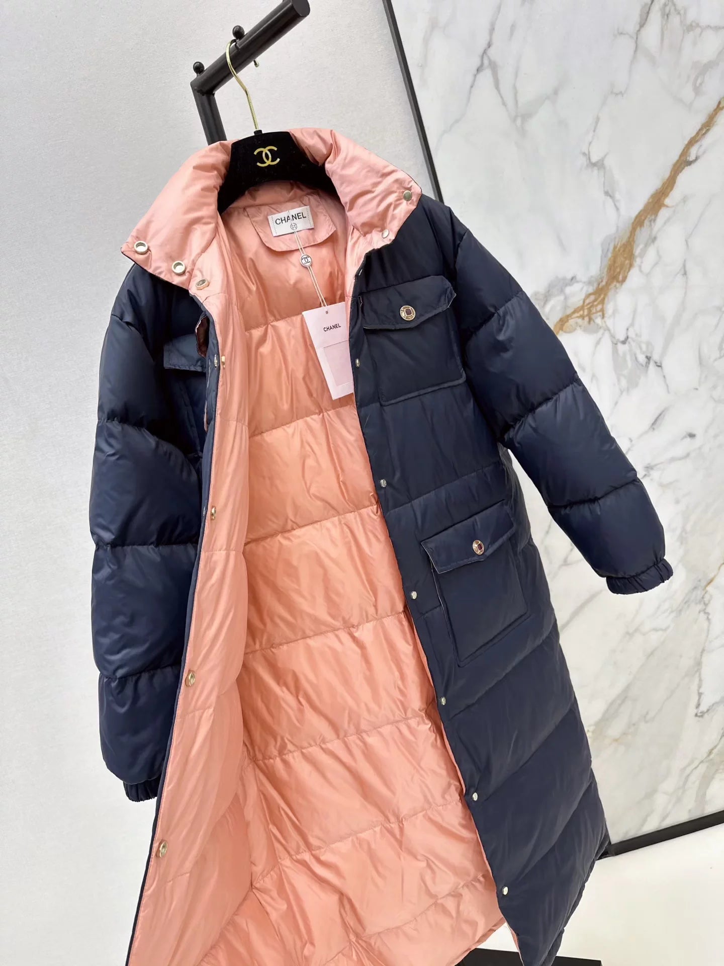 Stand-up collar long down coat