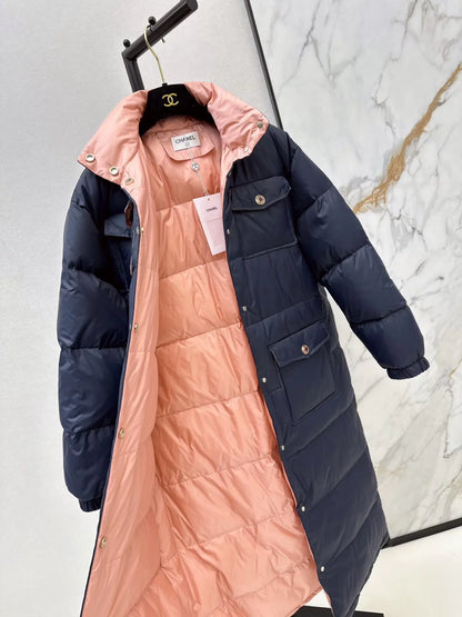 Stand-up collar long down coat