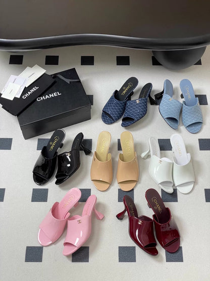 26ss Double C buckle peep-toe high-heeled slippers