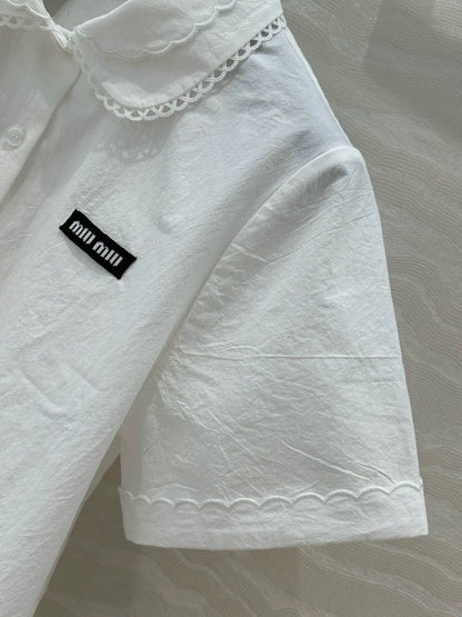 College style double-layer collar white shirt