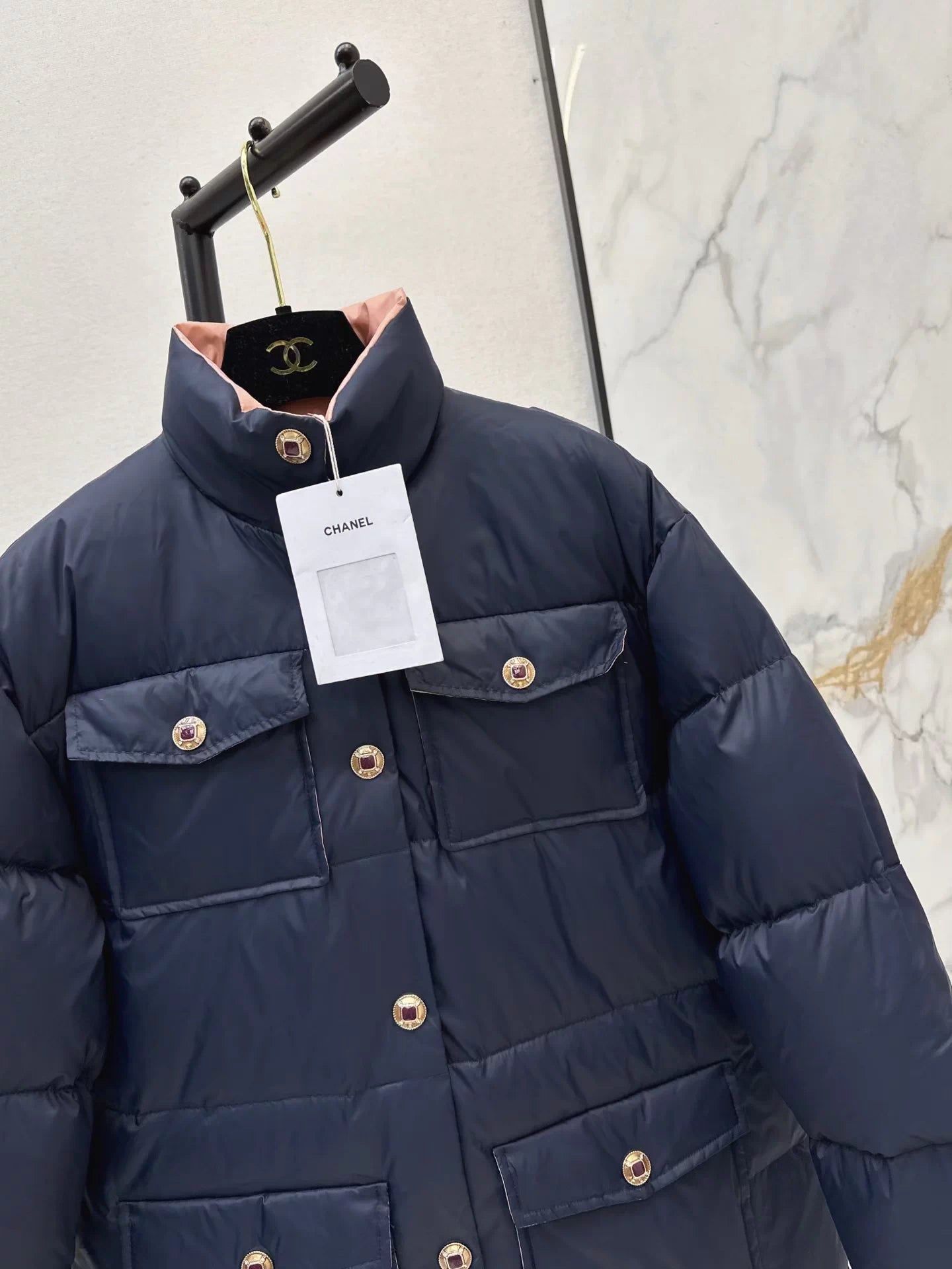 Stand-up collar long down coat
