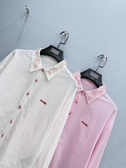 26ss Beaded cotton-linen shirt