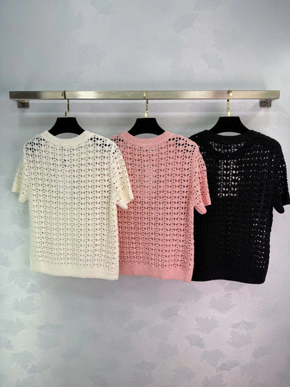 Openwork Knit Short-Sleeve T-Shirt