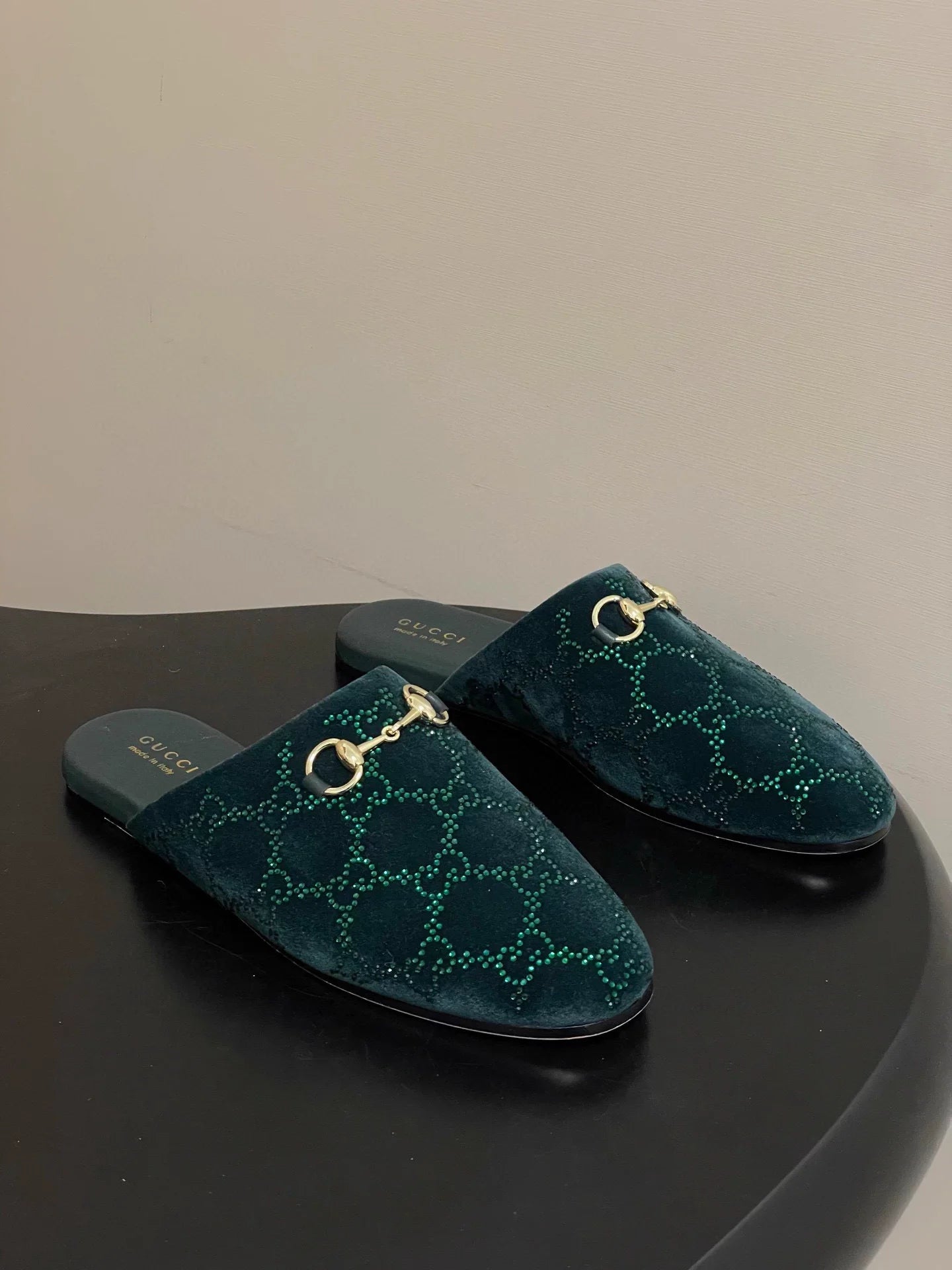 Rhinestone velvet mules