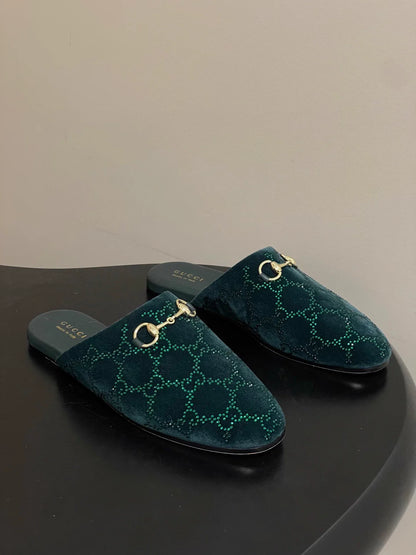 Rhinestone velvet mules