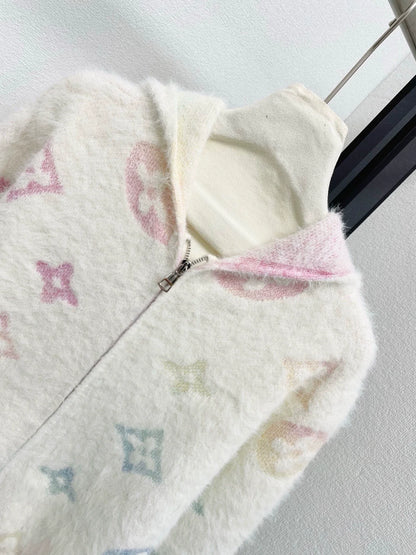 25fw Old flower hooded zipper cardigan