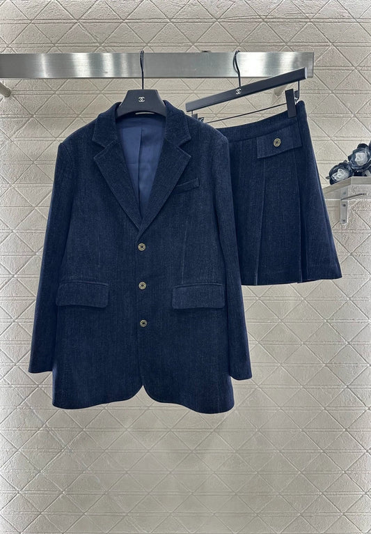 25fw Cowboy jacket pleated skirt set