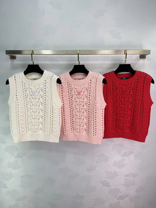 Openwork Knit Sleeveless Vest