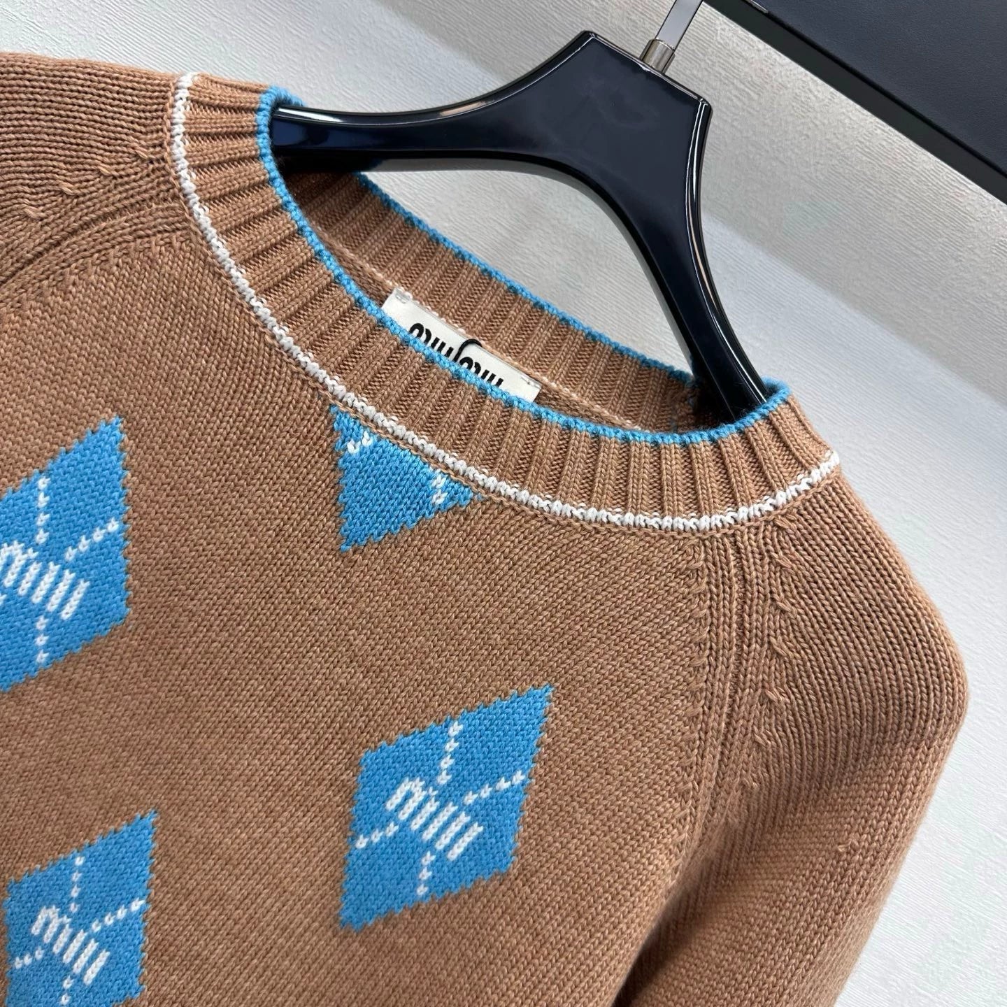 MiuMiu/26 New Season Diamond-Pattern & Stripe Knit Sweater