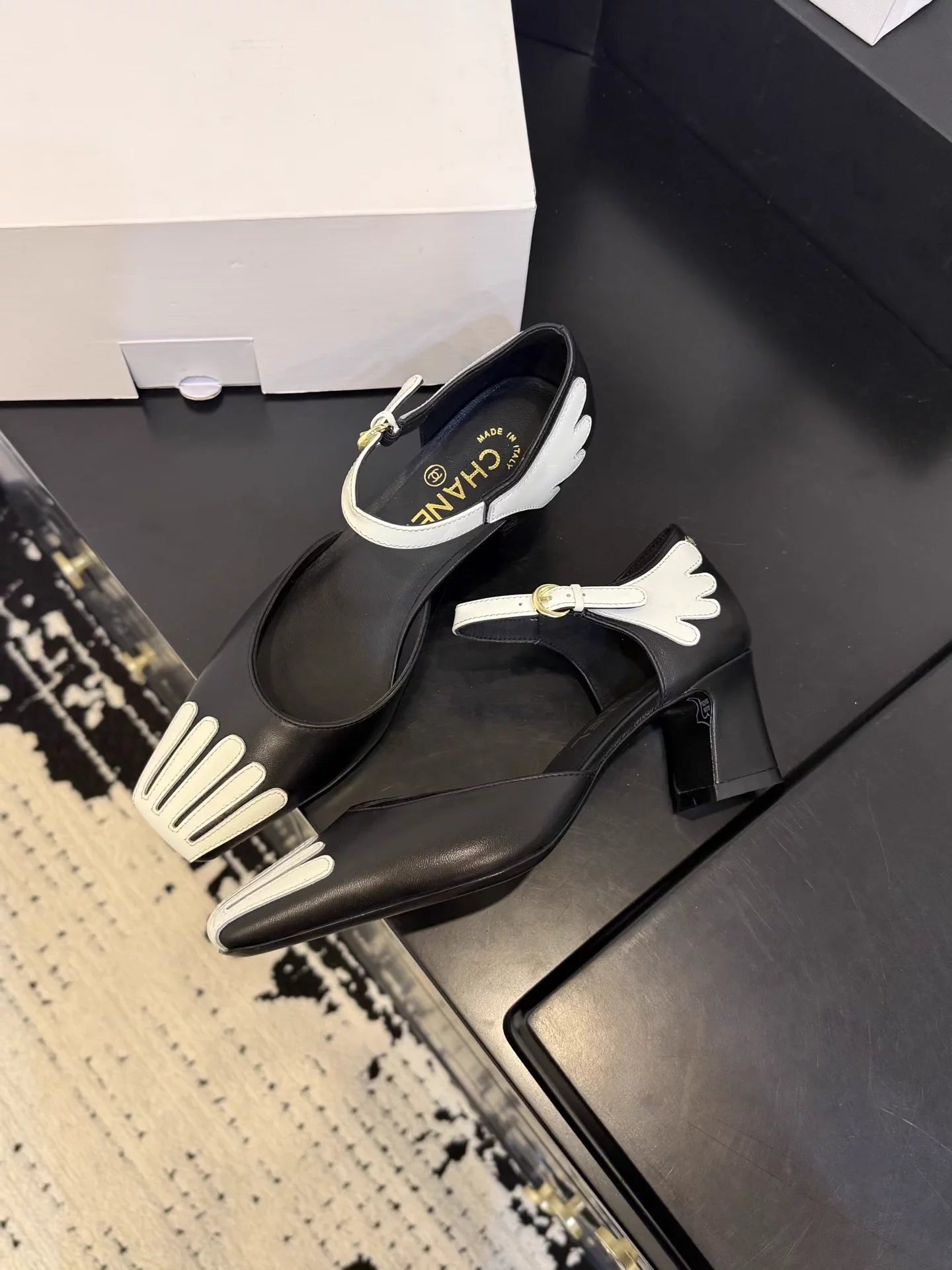 Striped chunky heel sandals