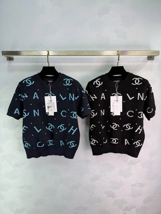 Letter Knit Short-Sleeve T-Shir