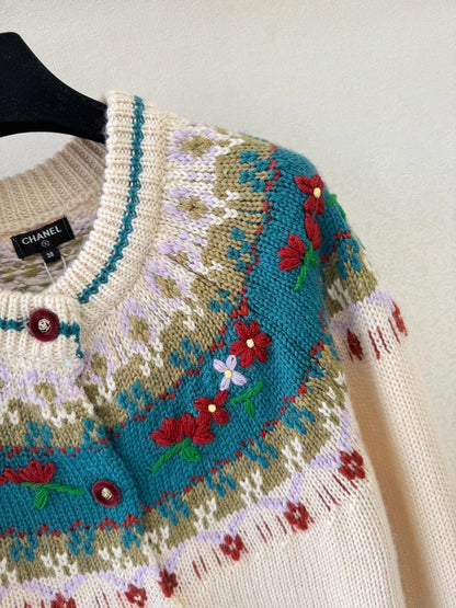 Fair Isle Jacquard Knit Cardigan