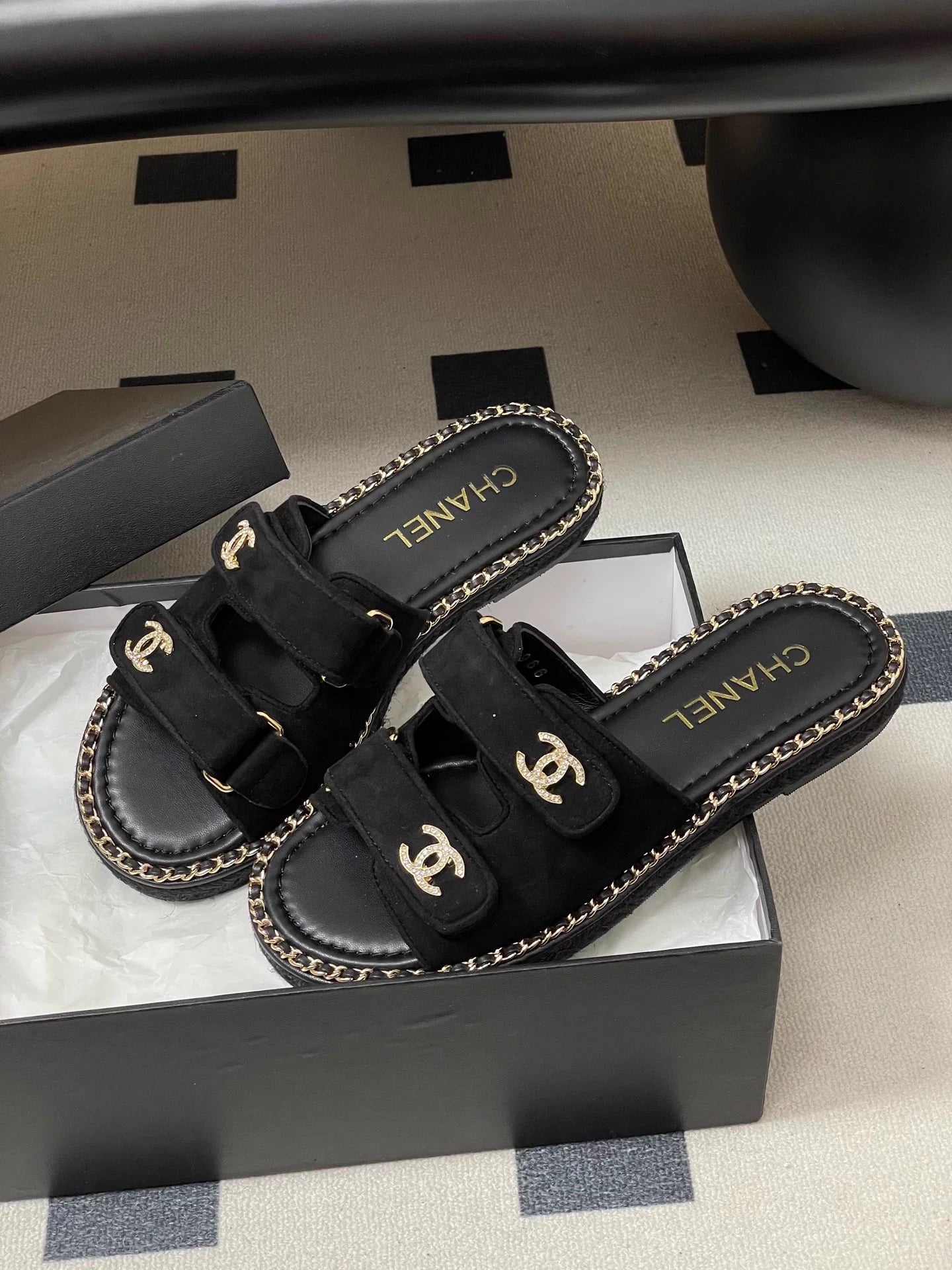 Double C rhinestone buckle sandals