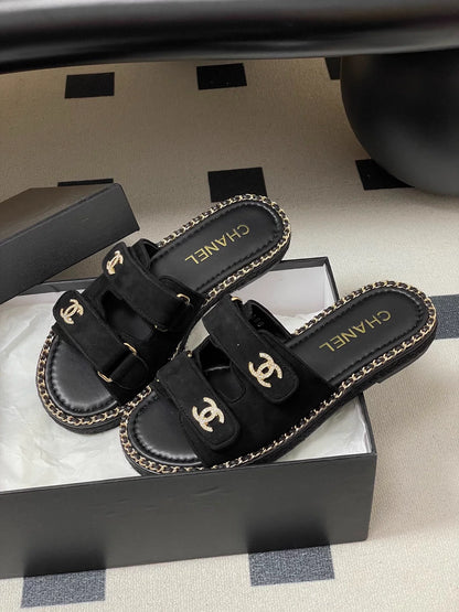 Double C rhinestone buckle sandals