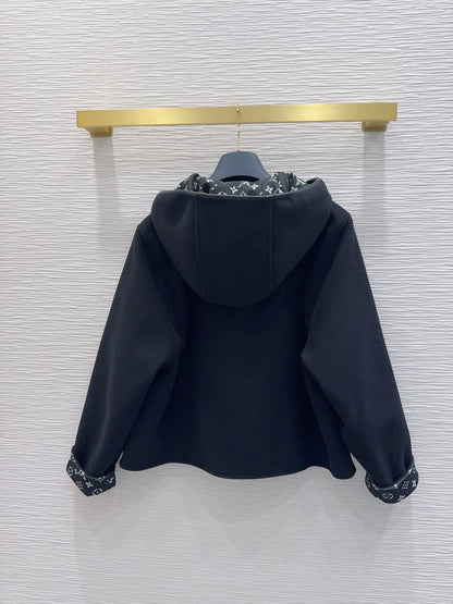 26New Hooded Long-Sleeve Wool-Blend Coat