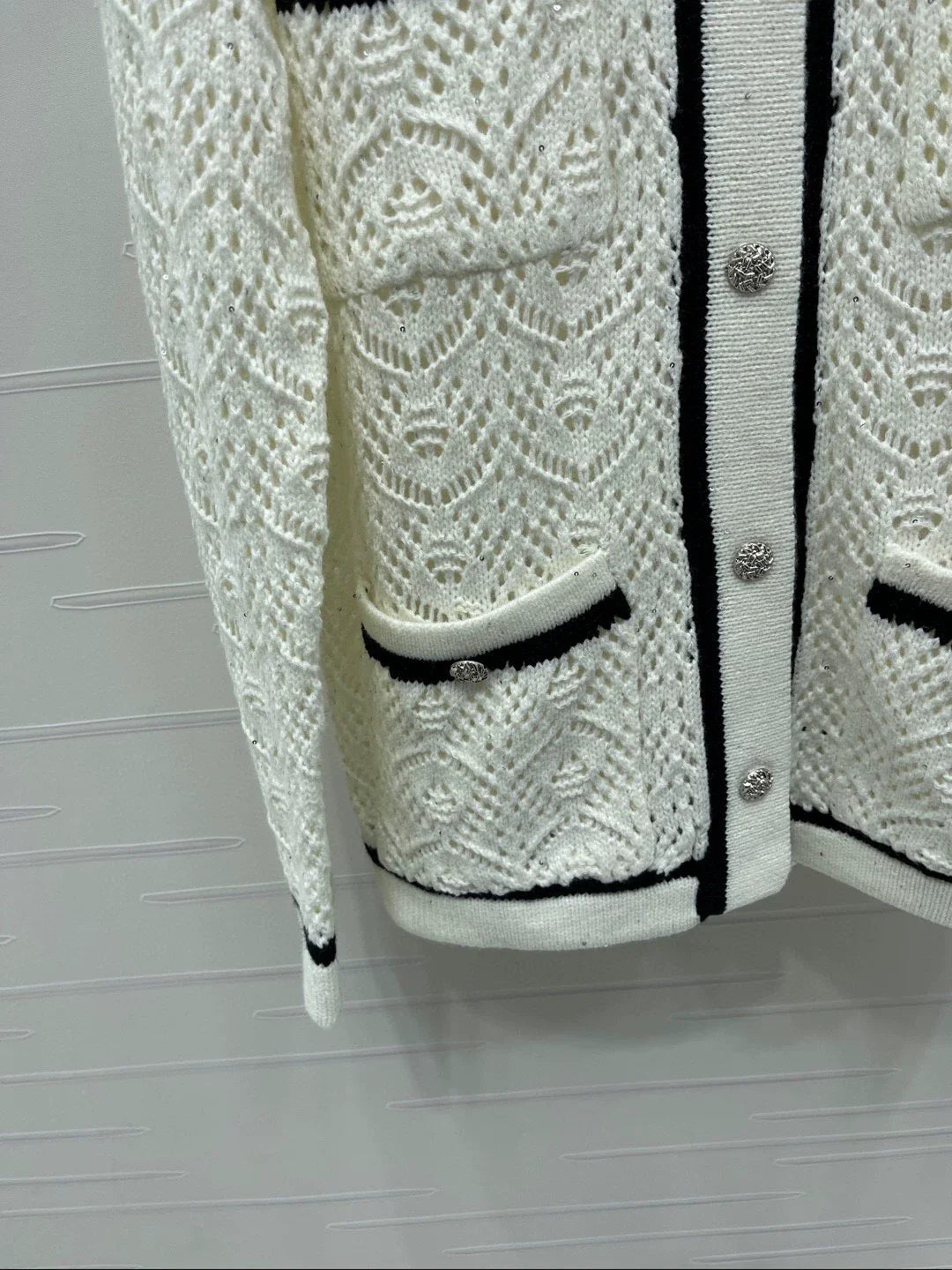 Collared Openwork Cardigan