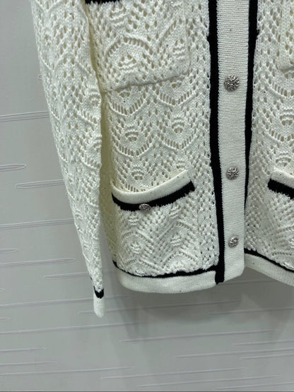 Collared Openwork Cardigan