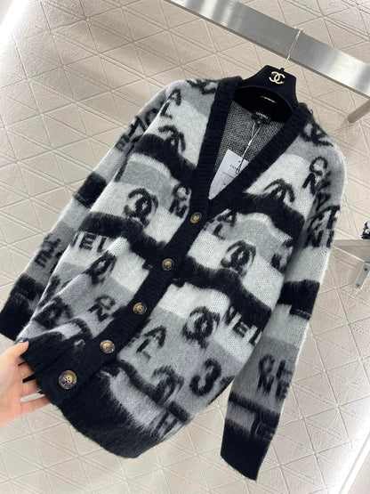 25fw Striped jacquard knitted cardigan
