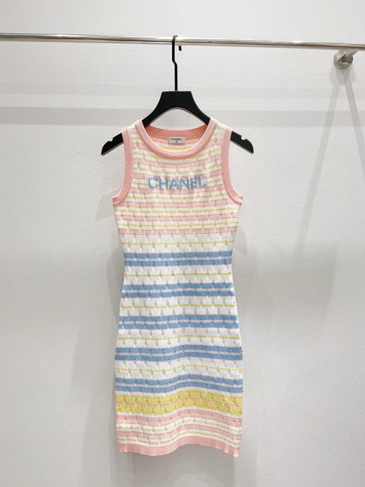 26ss Striped letter vest dress