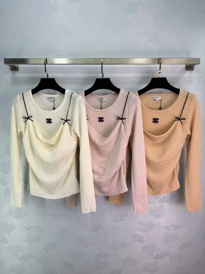 Bow-tie Faux Two-Piece Knit Top