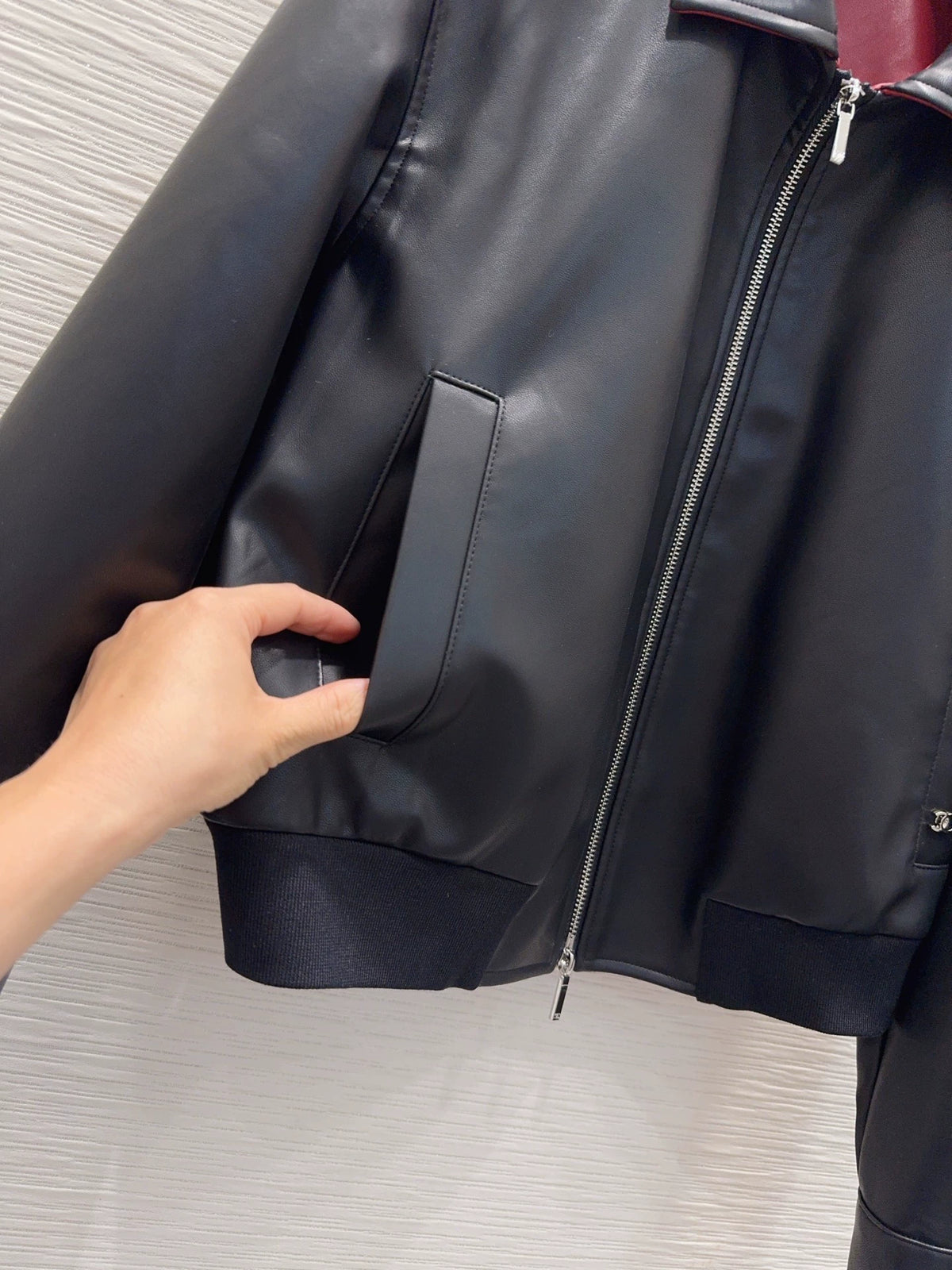 26Long-Sleeve Jacket with Logo and Zipper – PU Leather