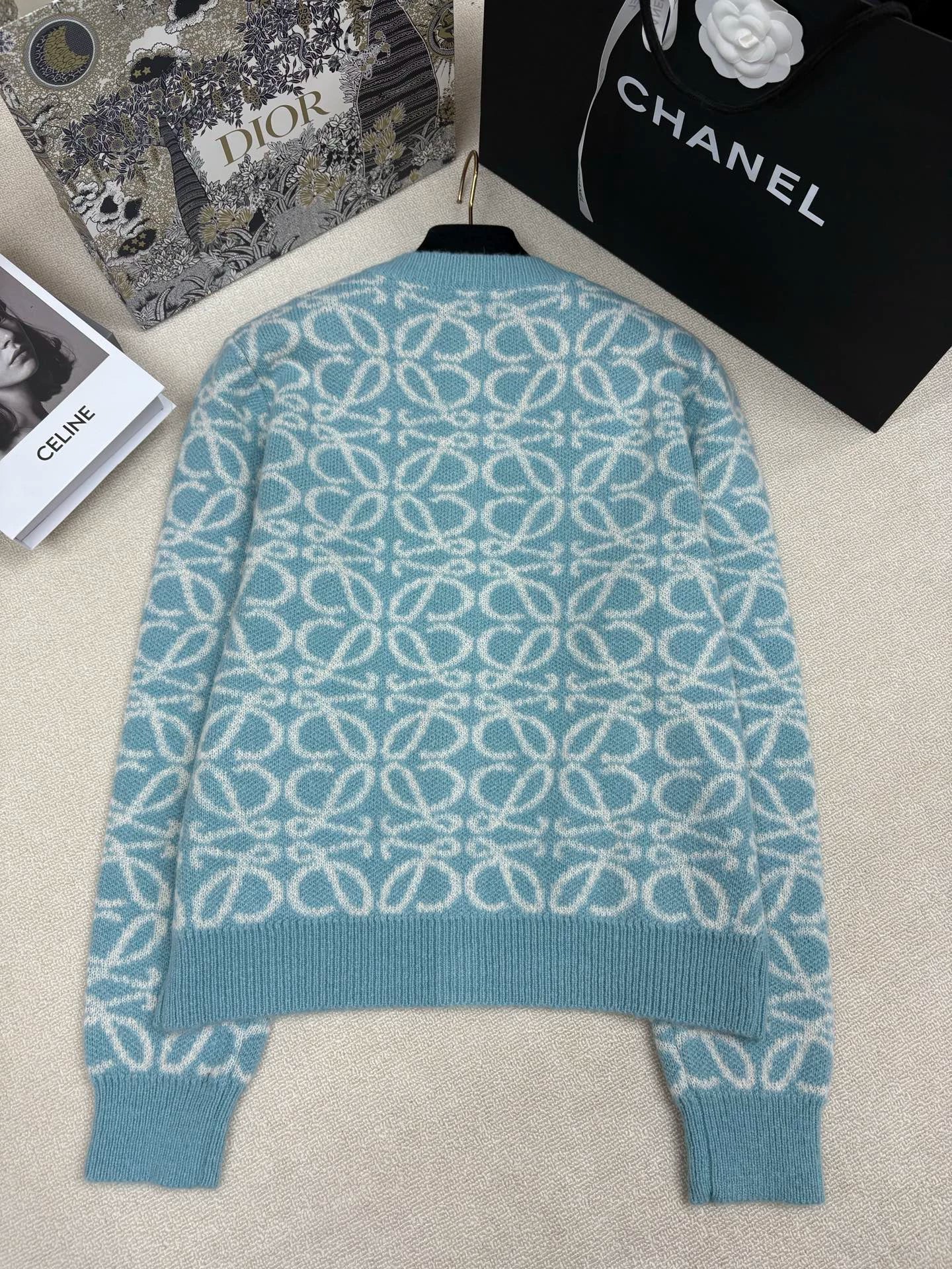 Color-blocked logo jacquard cardigan